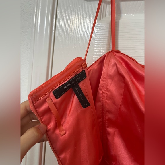 BCBG Maxazaria Strapless Coral Pink Long Formal Maxi Dress Gown Size 6 - Picture 12 of 16